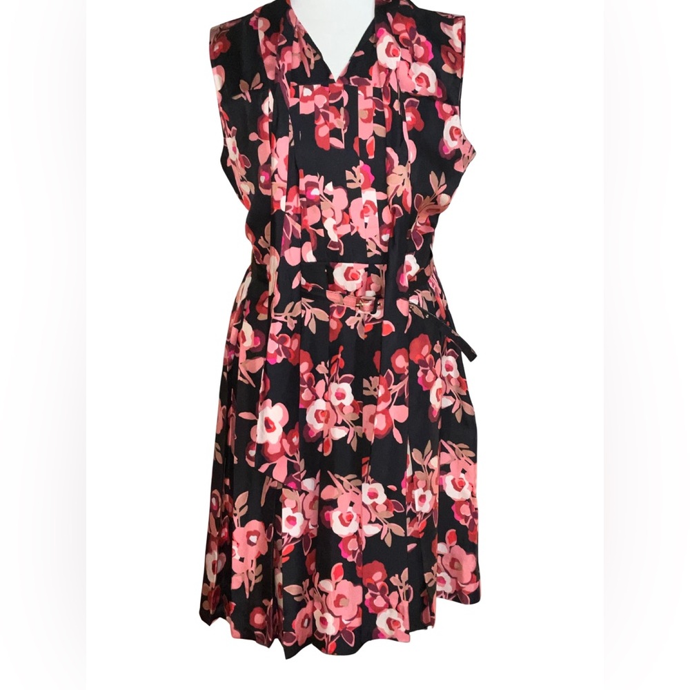 Kate Spade Shadow Buds Pink Floral Silk Fit Flare Dress Belt 12 EUC